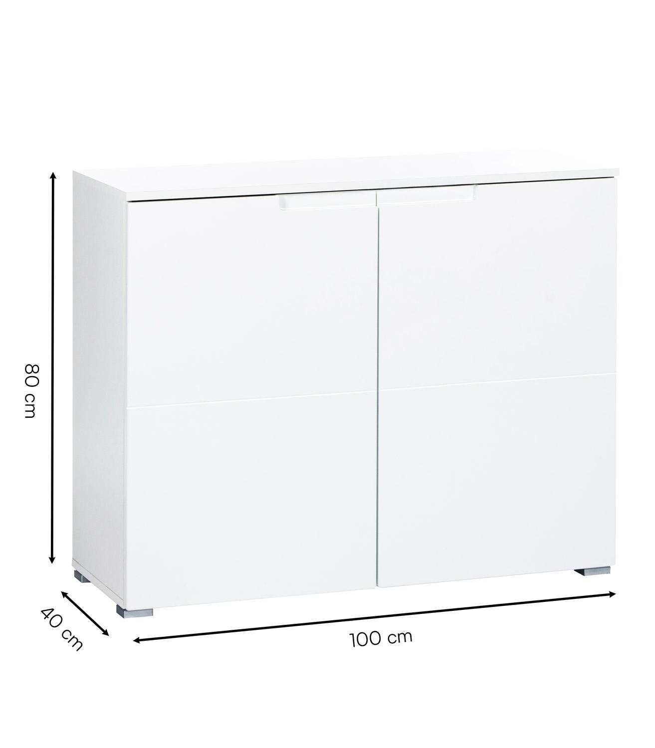 Kommode Sideboard mit 2 Türen Weiß Hochglanz Matt 100 x 80 cm