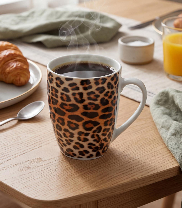 Kaffeetassen 2er Set LEO 250 ml - Braun - Schwarz - Keramik - Leopardenmuster