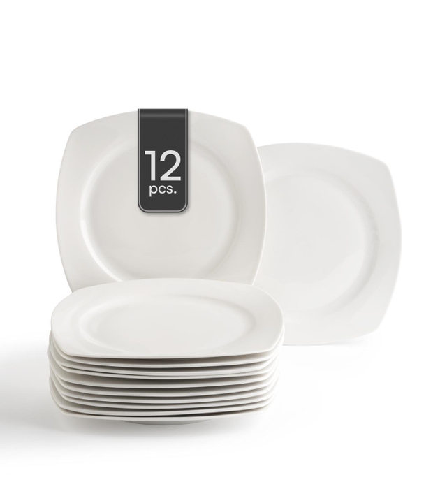 Dessertteller 12er Set 19 x 19 cm - Weiß - Bone China - eckig