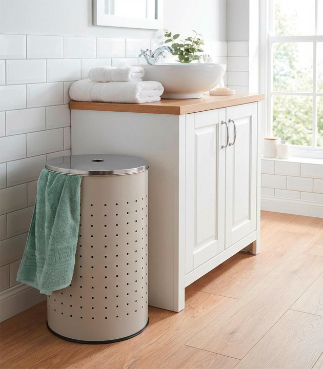 Wäschesammler H 57 cm - Greige - Beige - Edelstahl