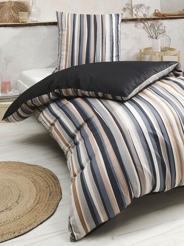 Satin-Bettwäsche IRINA 155 x 220 cm - Grau - Schwarz