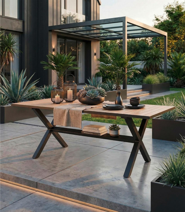 Gartentisch PANAMA Braun - Schwarz - Aluminium
