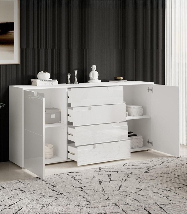 Sideboard SPICE Weiß Hochglanz - Weiß matt - B 165 cm - 2 Türen