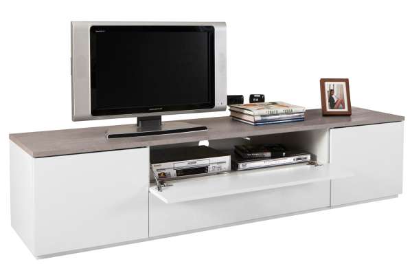 TV-Lowboard in Weiß hochglanz und Betondekor, B 200 | Möbel Jack
