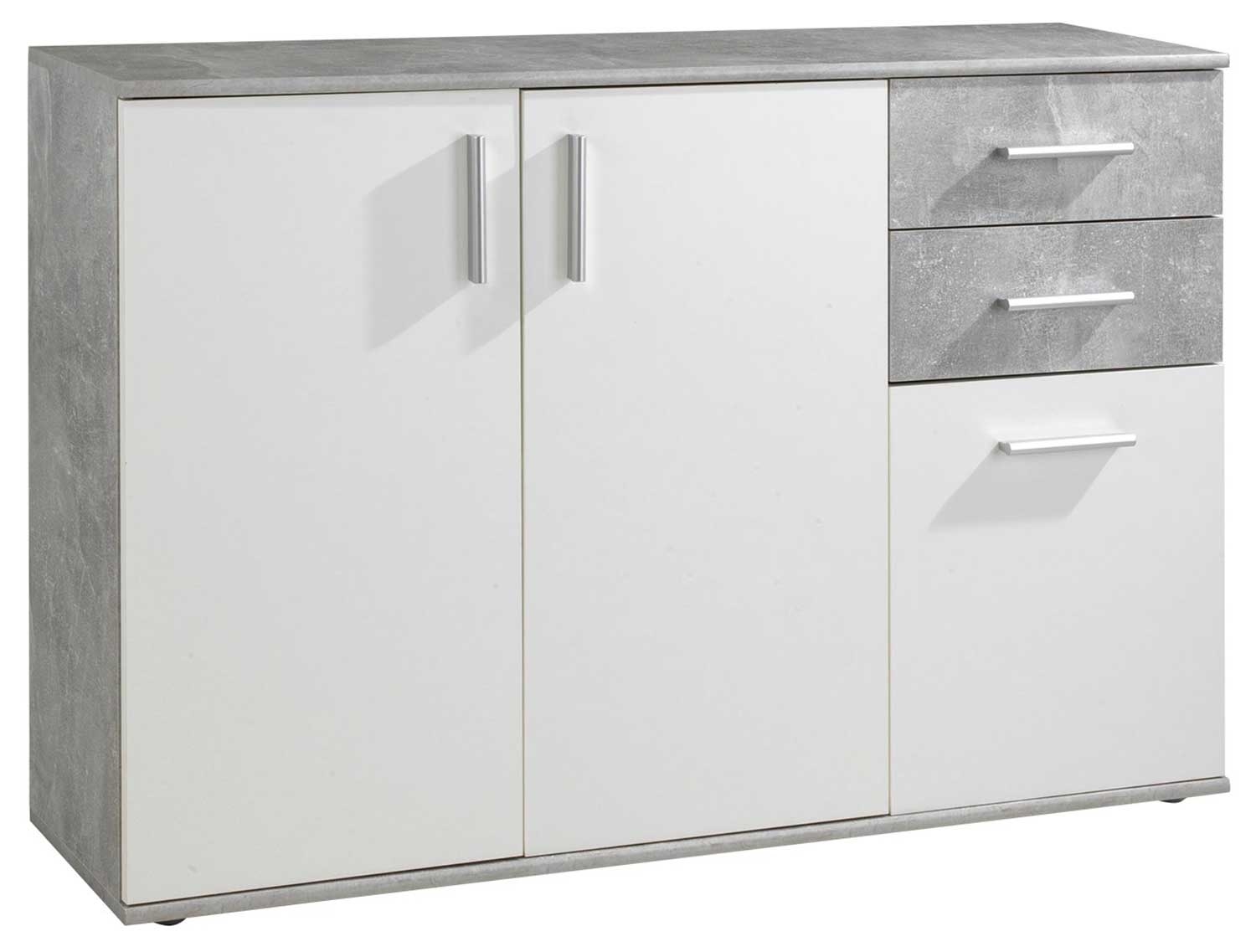 Kommode 120x82 cm Weiß-Beton Dekor, 3 Türen, 2 Schubladen | 002155007000000